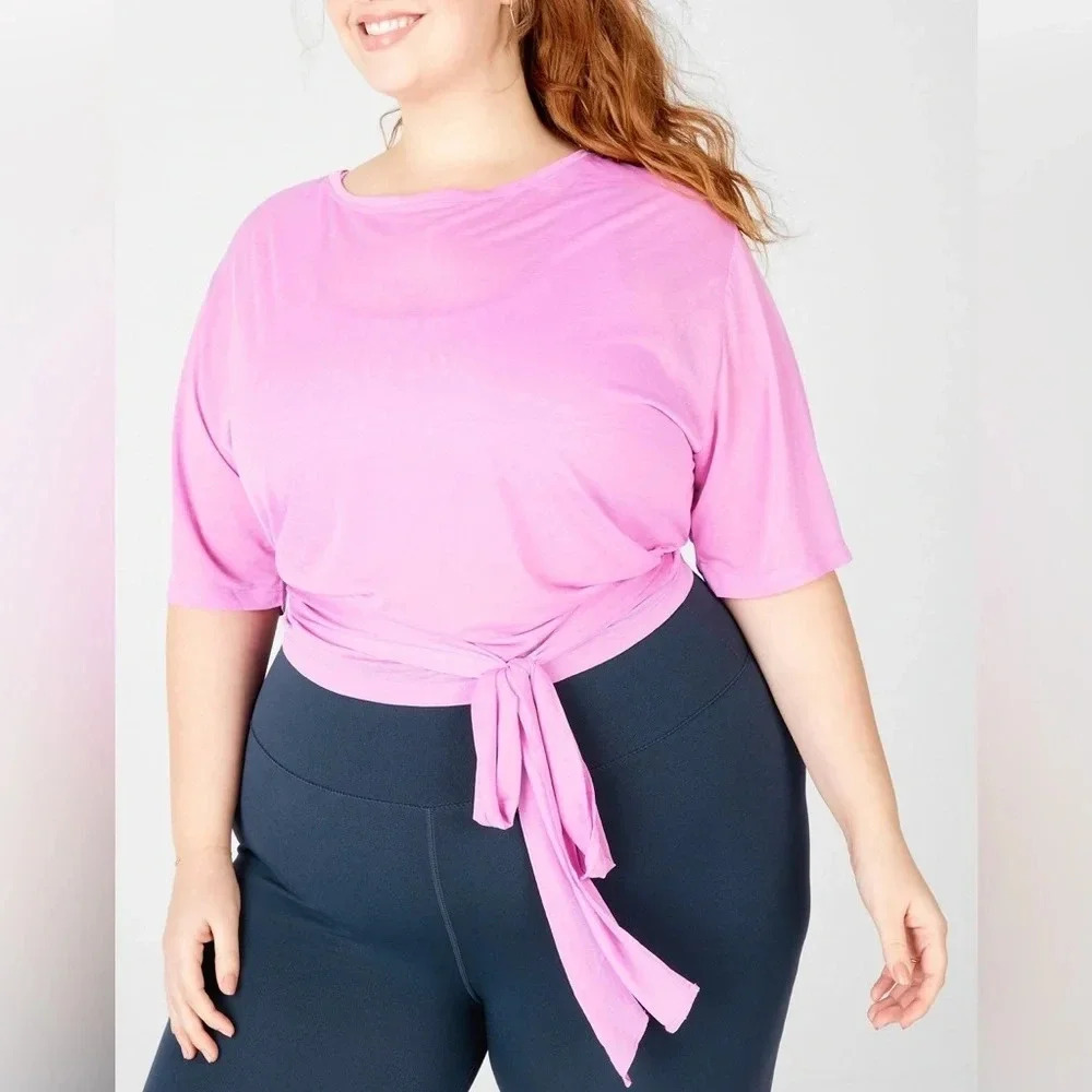 Fabletics Ryan Balletcore Short-Sleeve Tie Up‎ Tee - Size XXL Misty Lilac - NWT